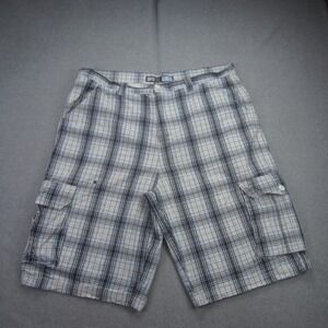 Southpole Shorts Mens 42 Blue White Plaid Cargo Casual Outdoor
